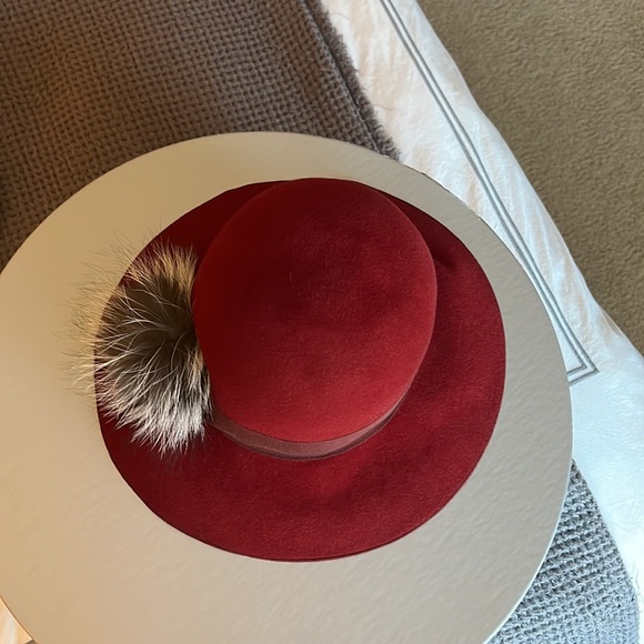 MARZI Handmade fedora with 100% real fur detail Deep wine color main image 5